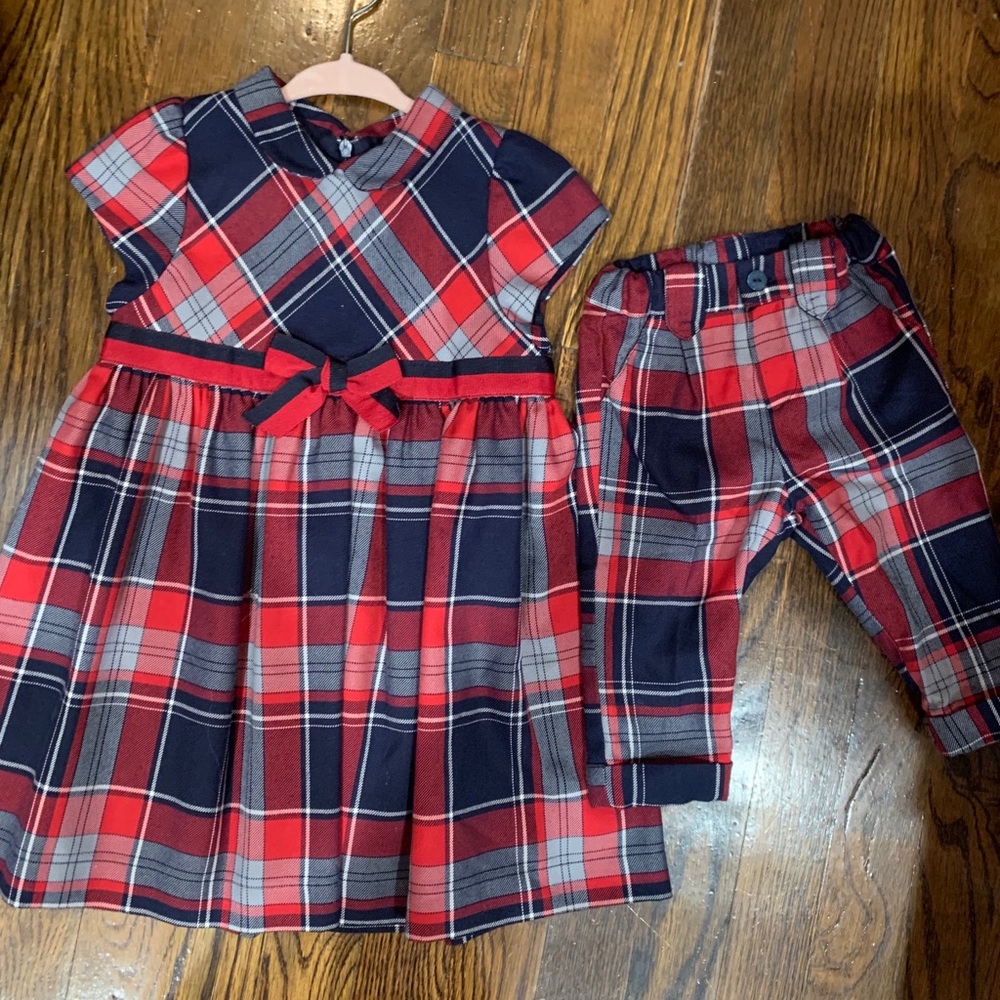 Girls plaid dress and boys pants matching